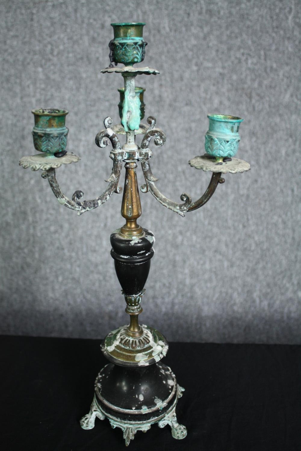 Candelabras, 19th century brass and marble. H.42cm. (each) - Image 3 of 6