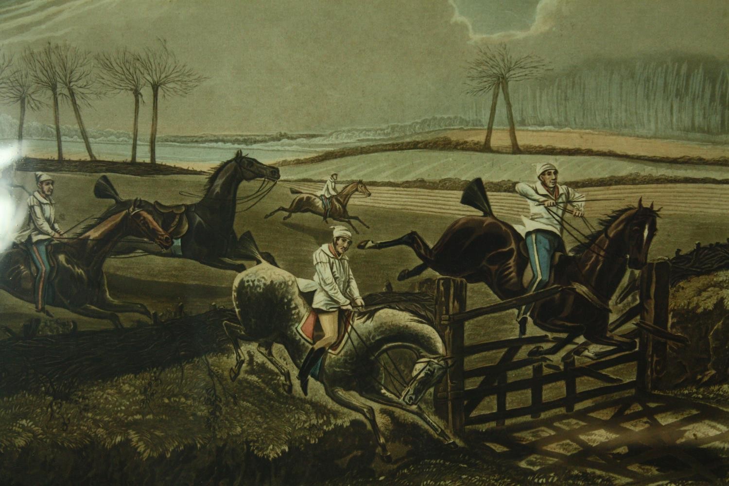 A set of four 19th century prints, The First Steeplechase on Record, framed and glazed. H.51 W.59cm. - Image 2 of 10