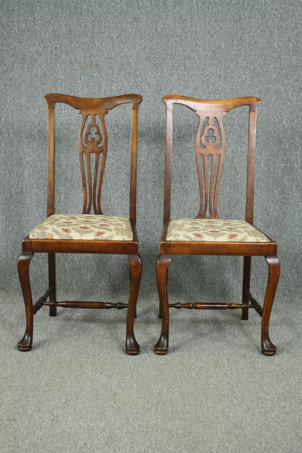 Dining chairs, a pair, C.1900 beech framed. H.99cm. (each)