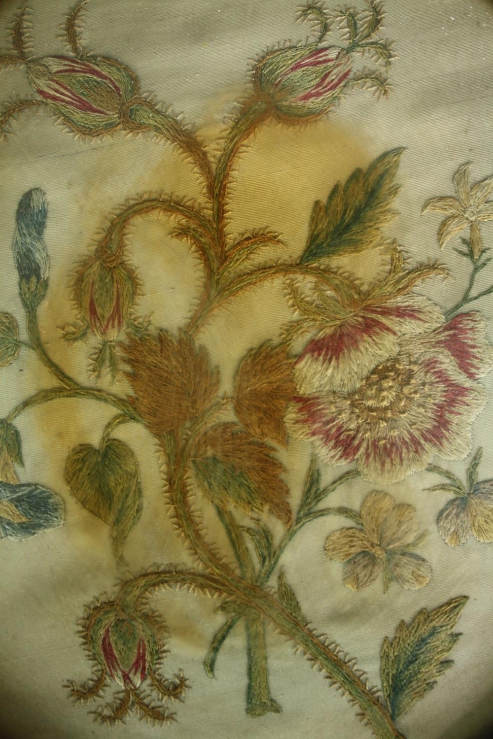 A pair of 19th century woolwork embroideries, honeysuckle, carnations and bluebells, framed and - Image 5 of 6