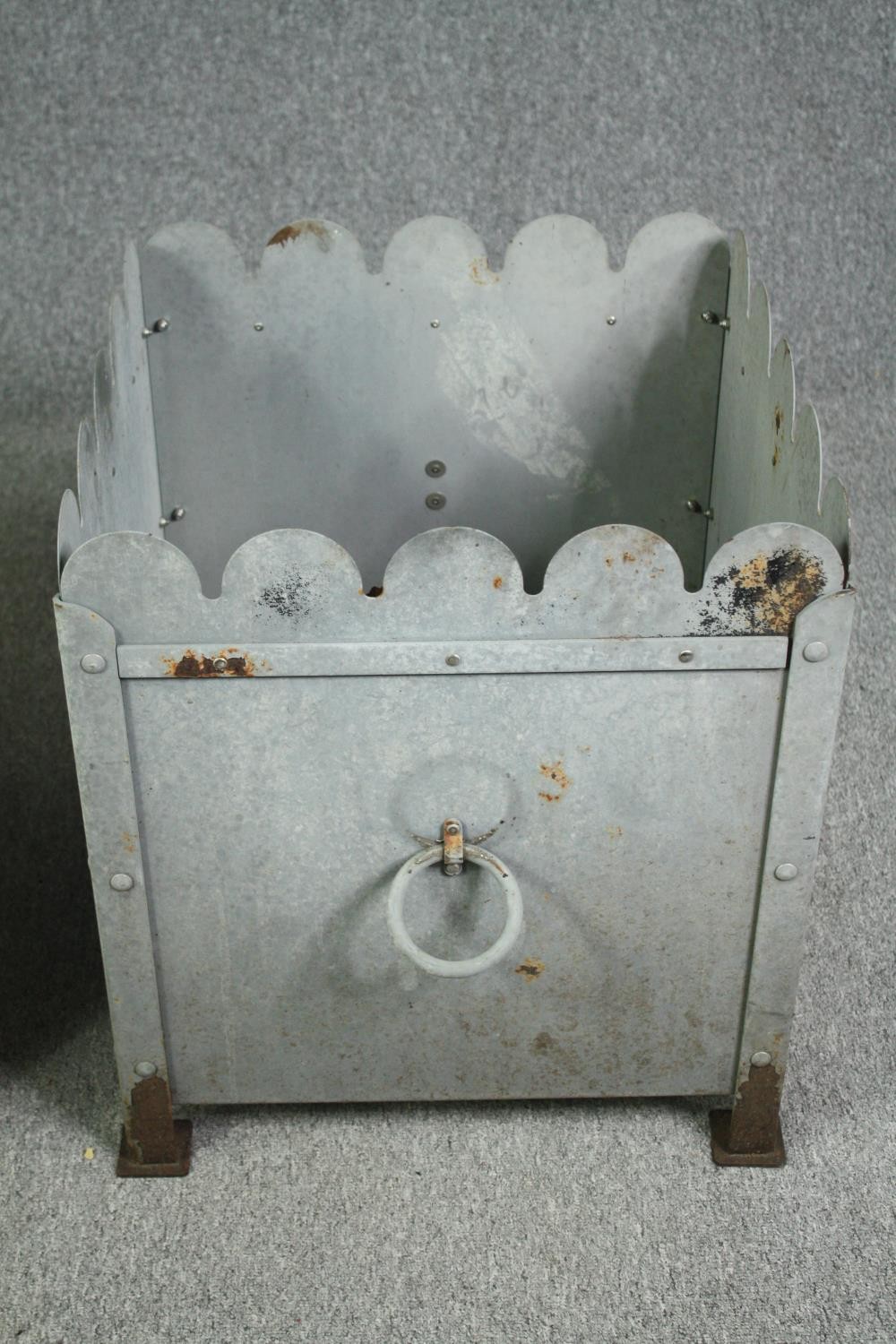 A large pair of early 20th century galvanised metal and painted garden planters. H.62 W.54 D. - Image 2 of 5