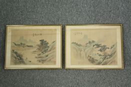 A pair of Chinese landscape studies on silk, signed with artist's seal. H.37 W.47cm. (each)