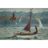 A framed and glazed pastel study, Classic Yachts, unsigned. H.51 W.59cm.
