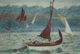 A framed and glazed pastel study, Classic Yachts, unsigned. H.51 W.59cm.
