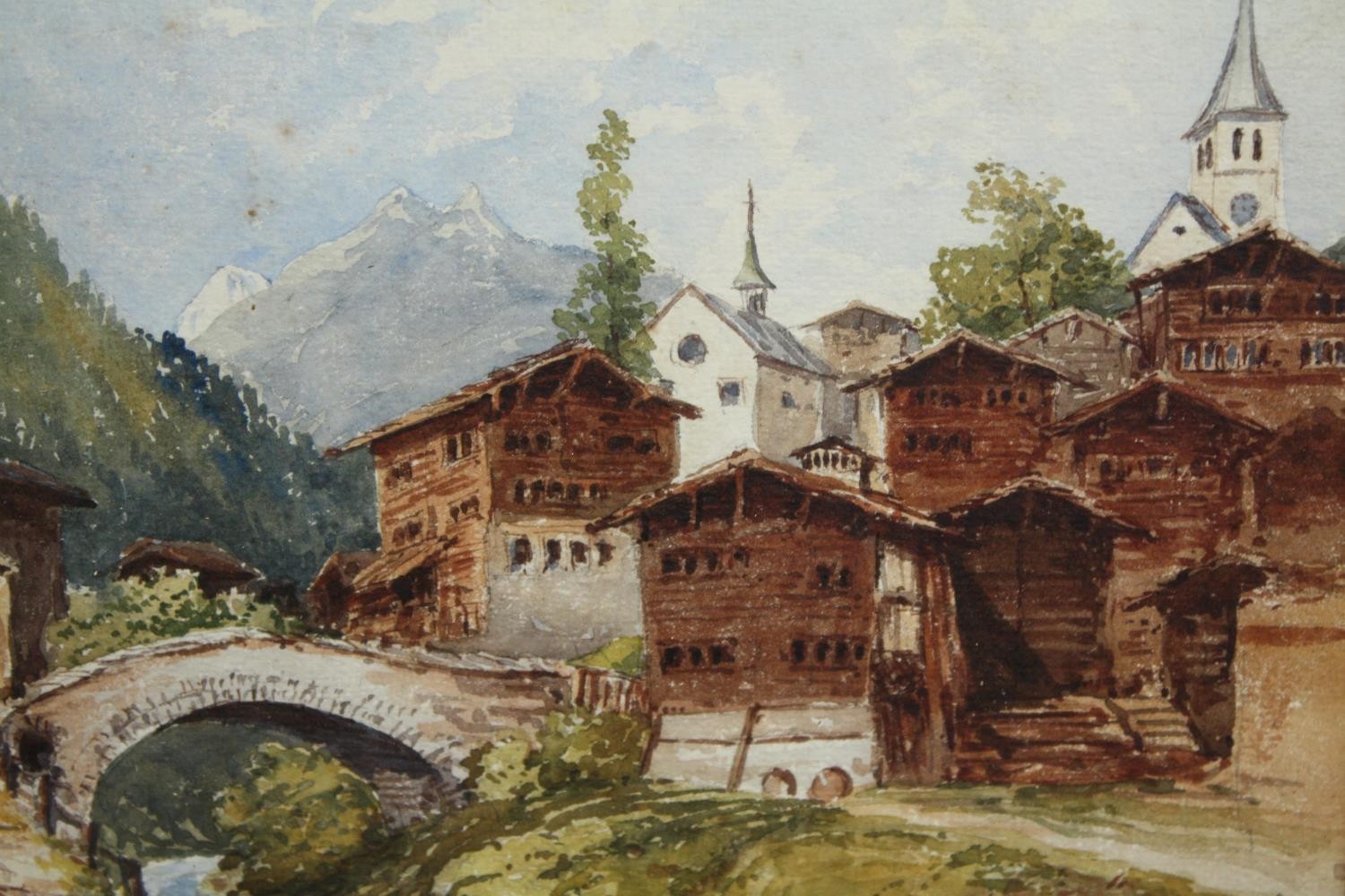 Two framed and glazed watercolours, village scenes, signed. H.60 W.46cm. (largest) - Image 3 of 6