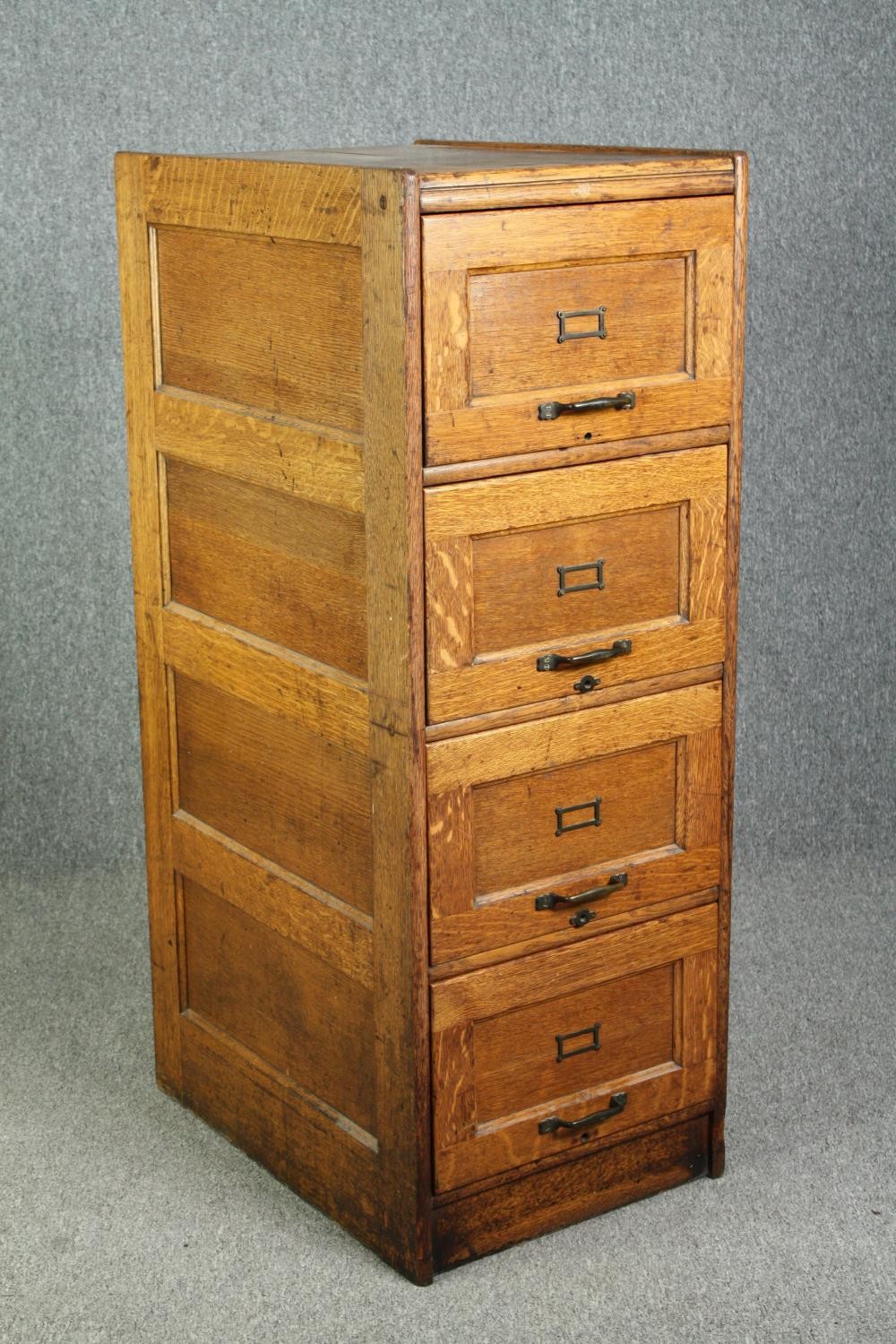 Filing cabinet, late 19th century oak. H.135 W.50 D.70cm. - Image 2 of 6