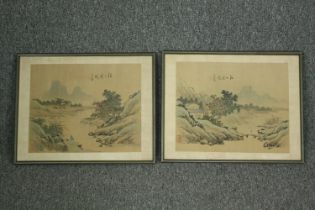 A pair of Chinese landscape studies on silk, signed with artist's seal. H.38 W.48cm. (each)