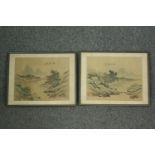 A pair of Chinese landscape studies on silk, signed with artist's seal. H.38 W.48cm. (each)