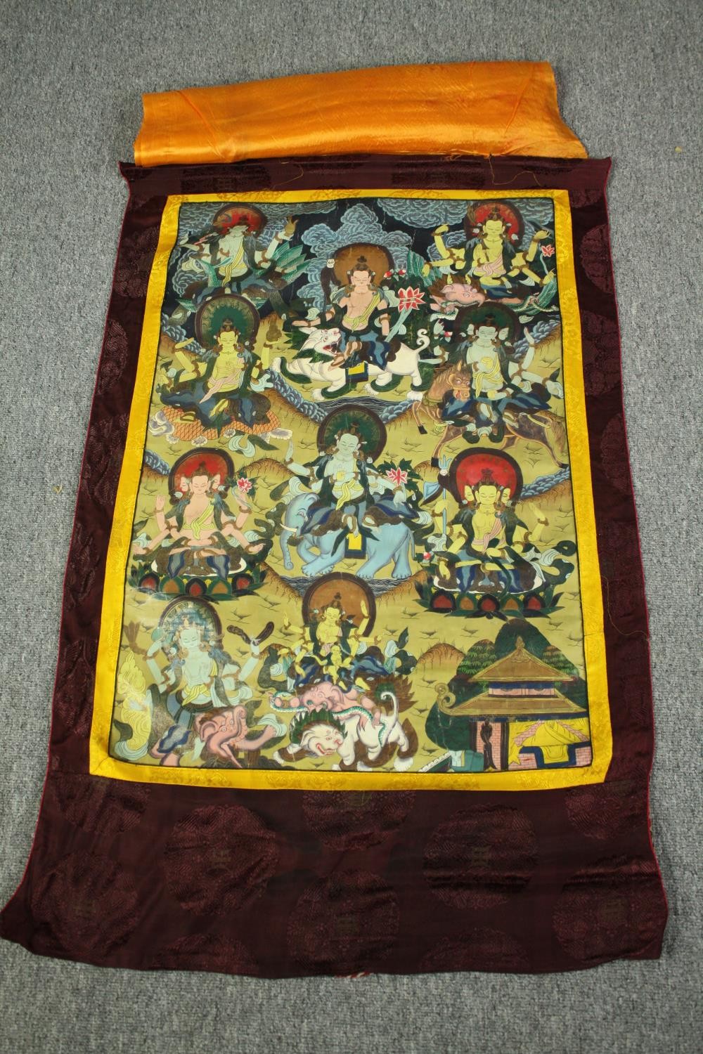 Thangka, Bhuddist, early 20th century hand painted. H.107 W.68cm. - Image 2 of 5