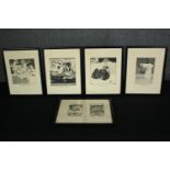 Franz von Bayros erotic fantasy prints, a set of five, framed and glazed. H.25 W.32cm. (each).