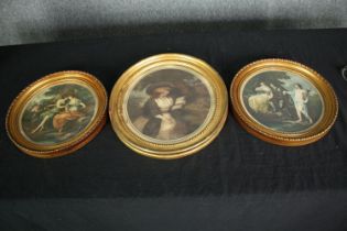 A pair of 19th century hand coloured engravings along with another similar, framed and glazed. H.