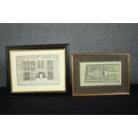 Two 19th century hand coloured lithographs, architectural plans, framed and glazed. H.39 W.49cm. (