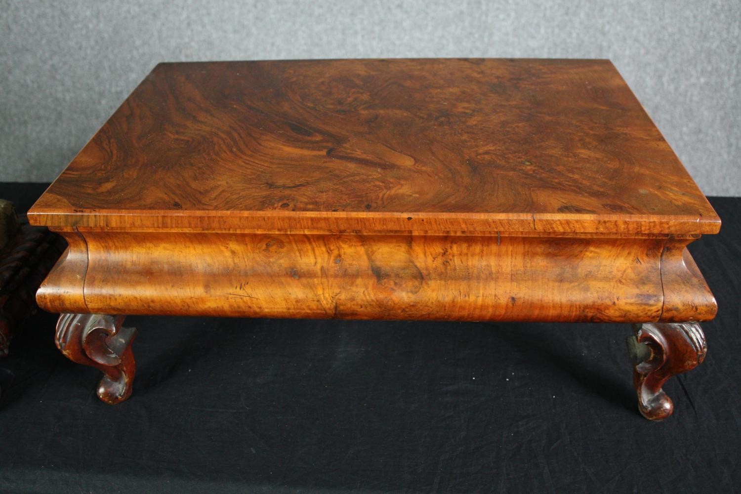 A Victorian walnut low table with base drawer and a late Regency rosewood footstool. H.26 W.63 D. - Image 3 of 10