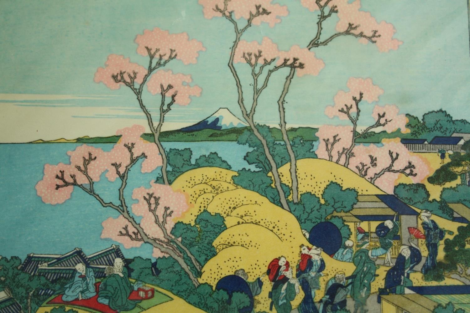 after Hokusai, early 20th century, Cherry blossom viewing on Goten-yama near Shinagawa' woodblock - Image 3 of 7