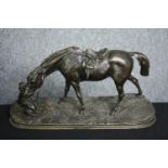 After Pierre-Jules Mene, an early 20th century bronze group, horse and dog. H.24 W.47 D.18cm.