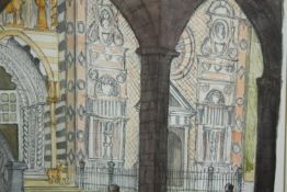 Bergamo by Paul Johnson, watercolour, framed and glazed label to the reverse. H.27 W.39cm.