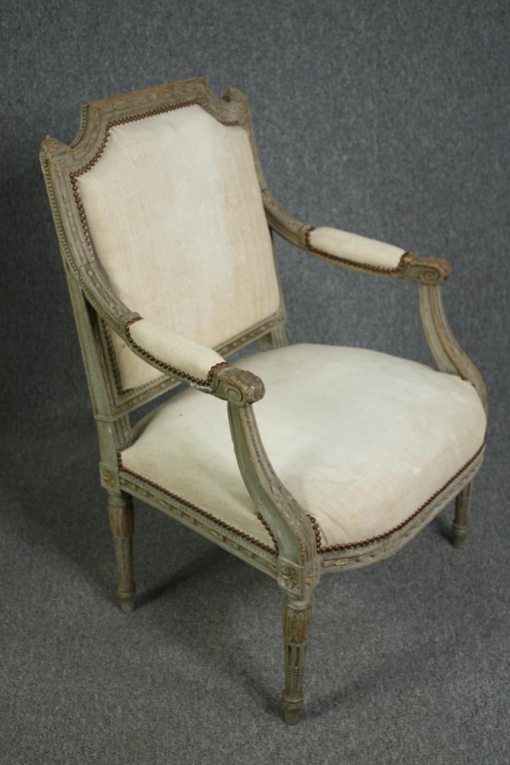 A pair of 19th century Louis XVI style painted armchairs. H.98cm. (each) - Image 3 of 5