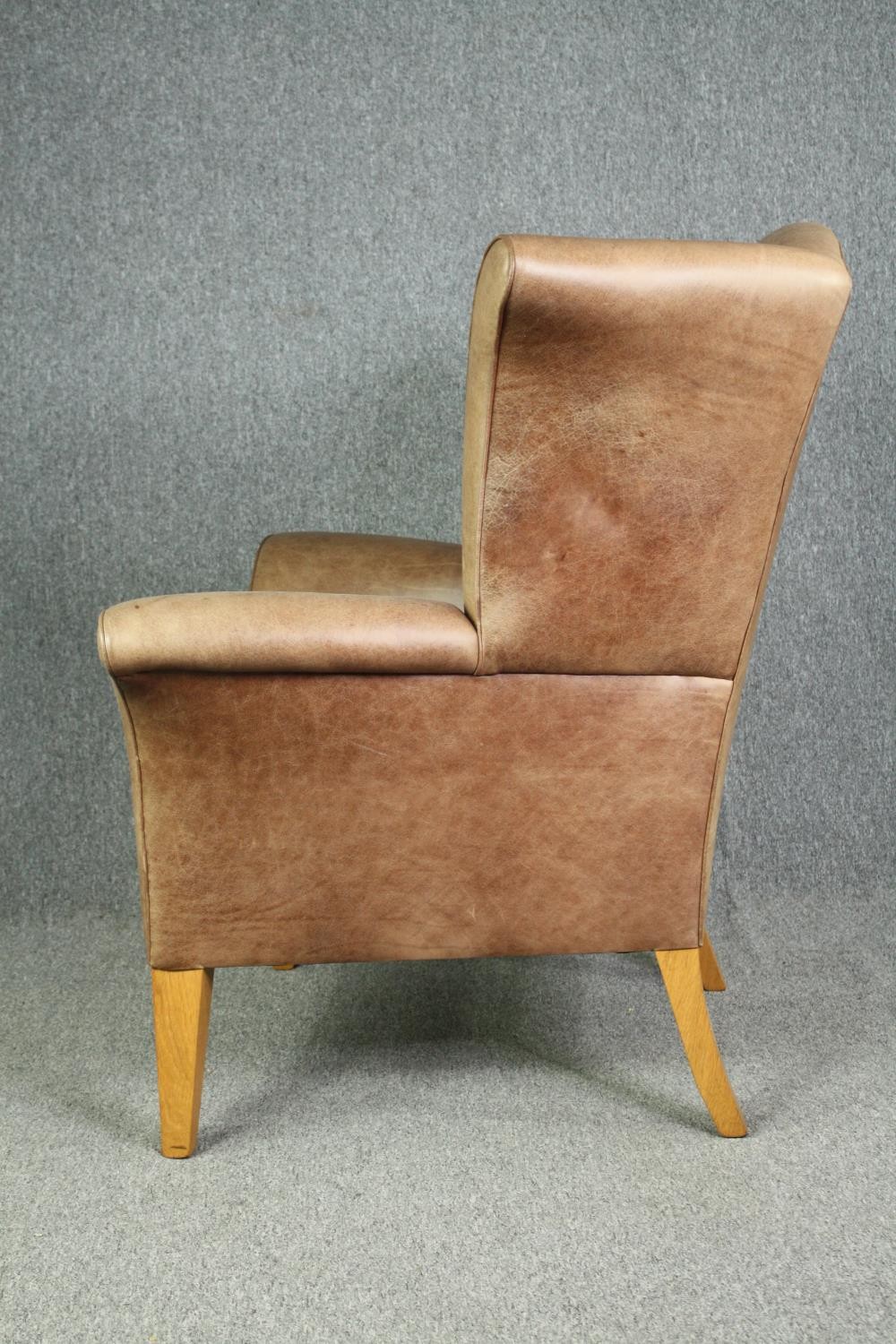 Wingback armchair, Georgian style leather upholstered. (Looks unused and is XL) H.119 W.113 D.100cm. - Image 4 of 9