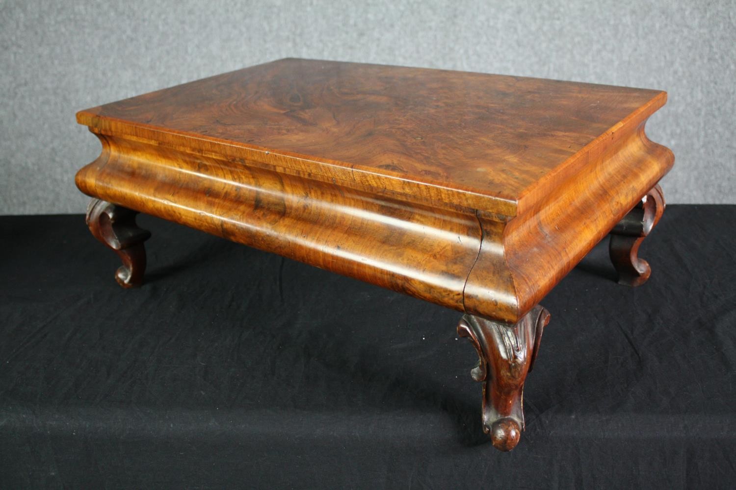 A Victorian walnut low table with base drawer and a late Regency rosewood footstool. H.26 W.63 D. - Image 6 of 10