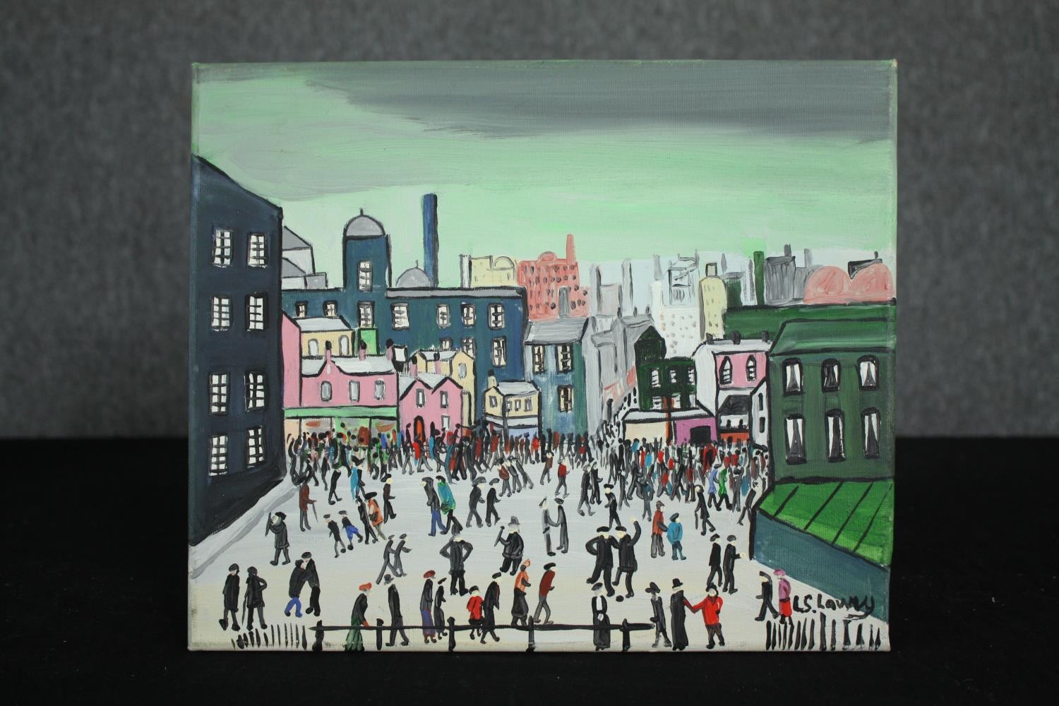 After Lowry, an oil on canvas along with an oil on card. (Along with a certificate to authenticate - Image 2 of 8
