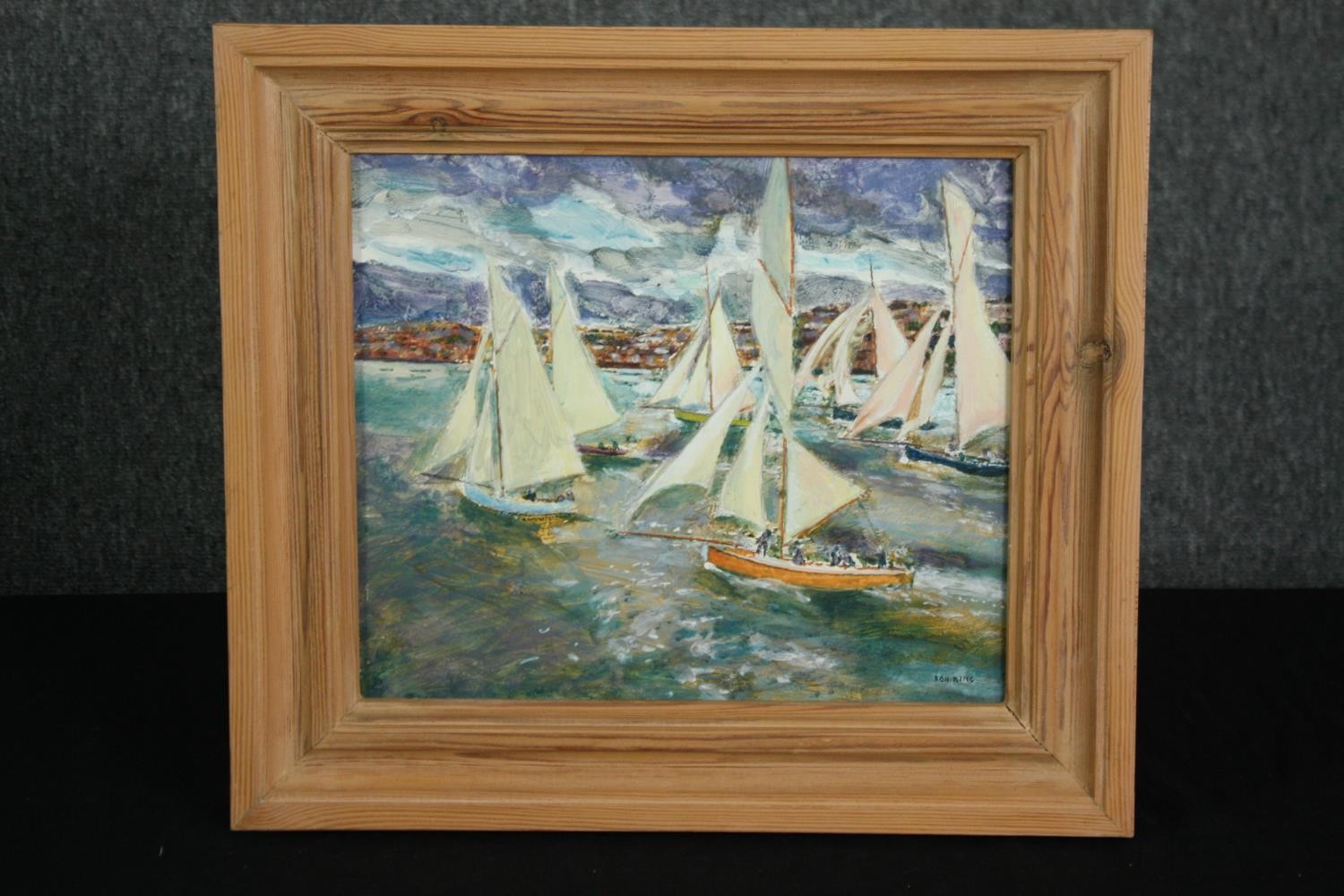 Oil on board, sailing boats, signed Ron King and titled to the reverse. Framed. H.38 W.42cm. - Image 2 of 5