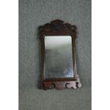 Wall mirror, Georgian fret cut mahogany with original plate. H.86 W.48cm.