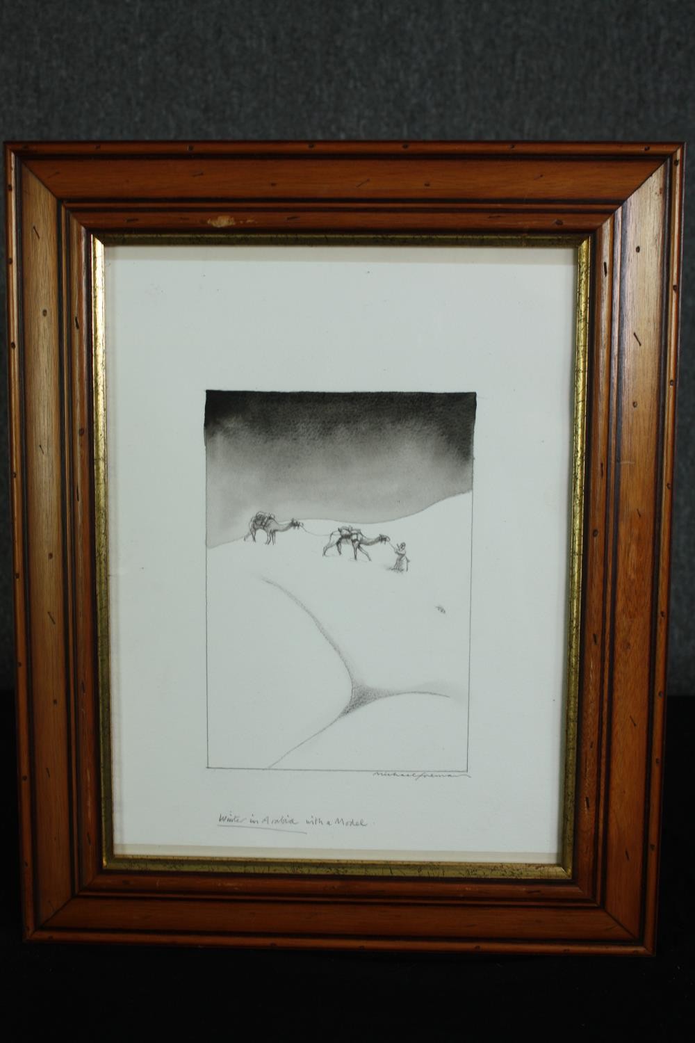 Michael Foreman (B.1938), pencil study, framed and glazed: Winter in Arabia with a Model, signed. - Image 2 of 5