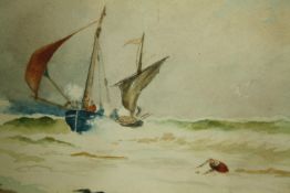 Watercolour, 19th century, boats in a storm, initialled, framed and glazed. H.35 W.40cm.