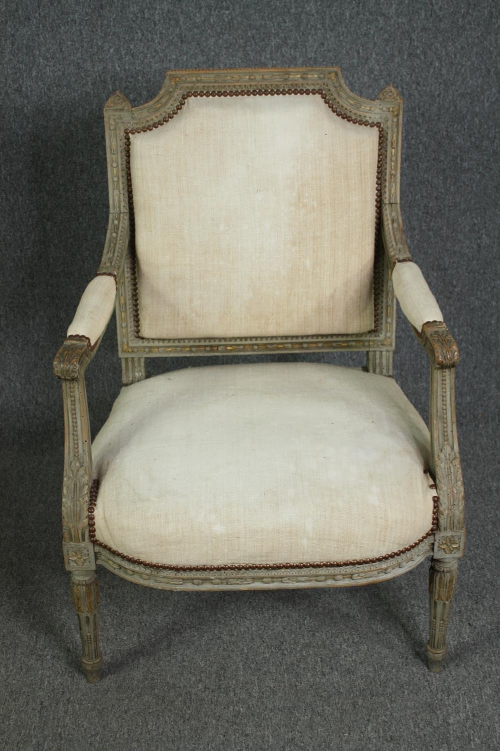 A pair of 19th century Louis XVI style painted armchairs. H.98cm. (each) - Image 2 of 5