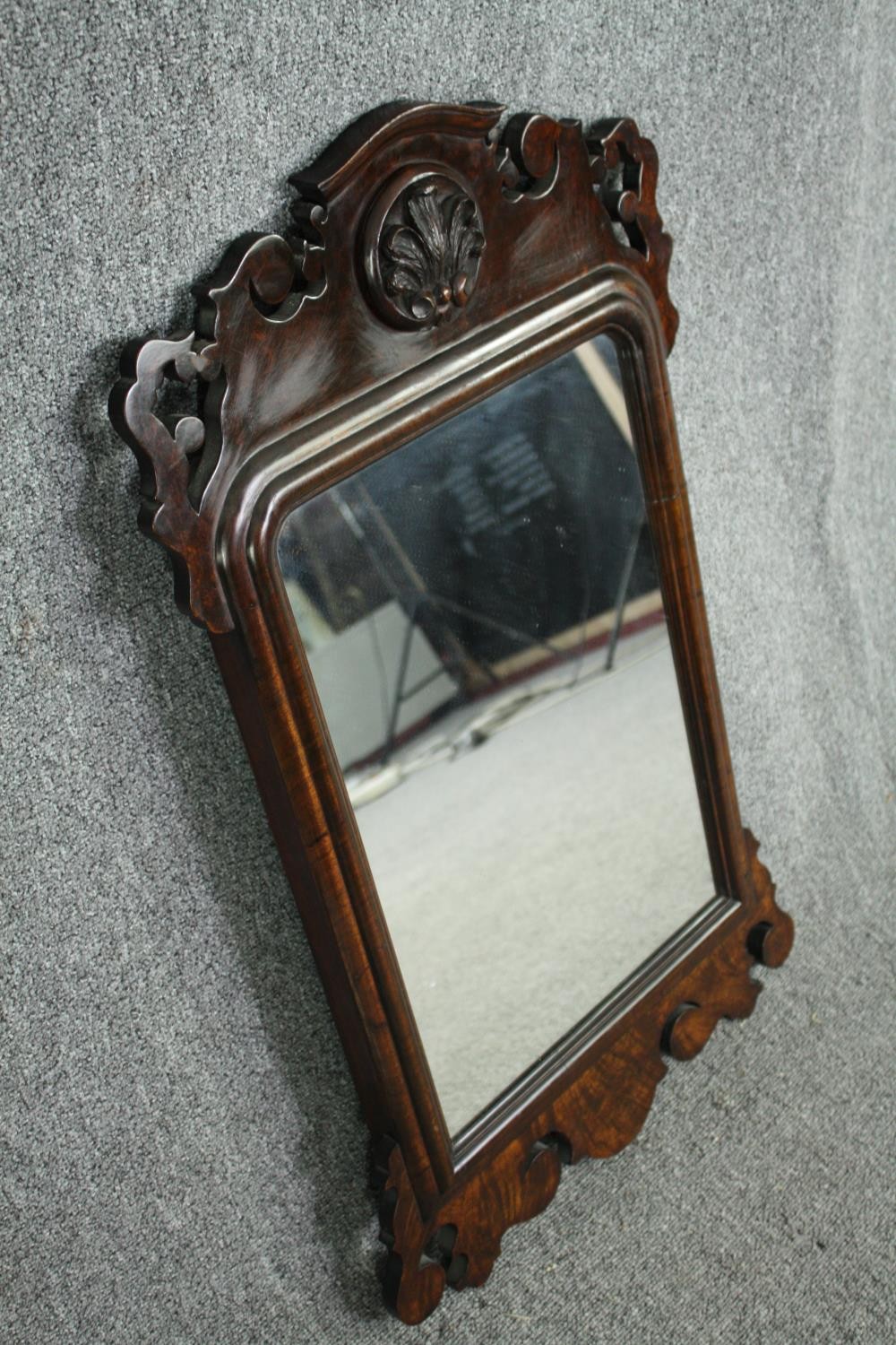 Wall mirror, Georgian fret cut mahogany with original plate. H.86 W.48cm. - Image 3 of 5