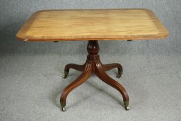 Dining or breakfast table, Georgian mahogany and rosewood crossbanded with tilt top action. H.69 W.
