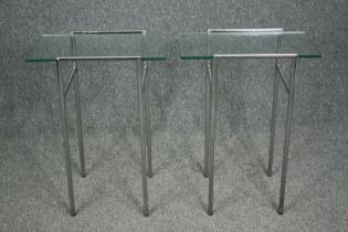 Lamp or bedside tables, a pair, Rodney Kinsman vintage chrome and glass. H.69 W.50 D.30cm. (