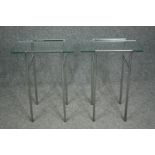 Lamp or bedside tables, a pair, Rodney Kinsman vintage chrome and glass. H.69 W.50 D.30cm. (