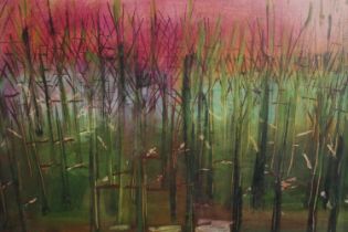 Helene Hygreckos (1919-2009), framed acrylic under reflection proof glazing, reeds, signed.H.59 W.