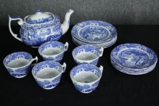 A Spode blue and white tea service. H.14 W.26 D.13cm.