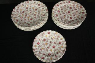 A collection of Copeland Spode Rosebud Chintz plates. Dia.26cm. (largest)