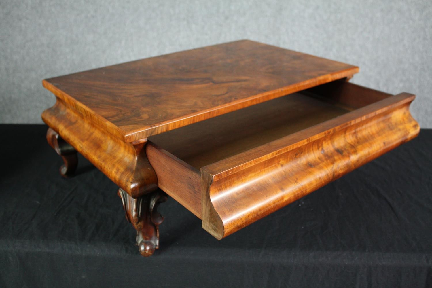 A Victorian walnut low table with base drawer and a late Regency rosewood footstool. H.26 W.63 D. - Image 5 of 10