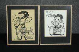 Two early to mid century ink caricature studies, signed and monogrammed. H.42 W.32cm. (each)