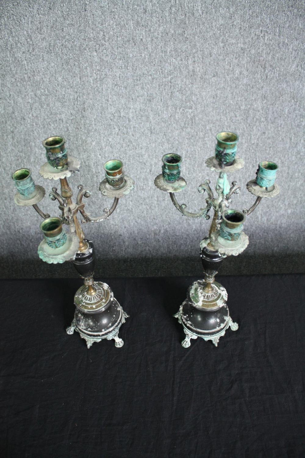 Candelabras, 19th century brass and marble. H.42cm. (each) - Image 2 of 6