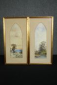 Watercolours, a pair, 19th century English school signed F Walters. H.61 W.31cm. (each)