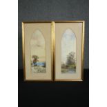 Watercolours, a pair, 19th century English school signed F Walters. H.61 W.31cm. (each)