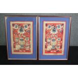 A pair of late 19th century flowerhead woolwork tapestries. Framed and glazed but one missing it's