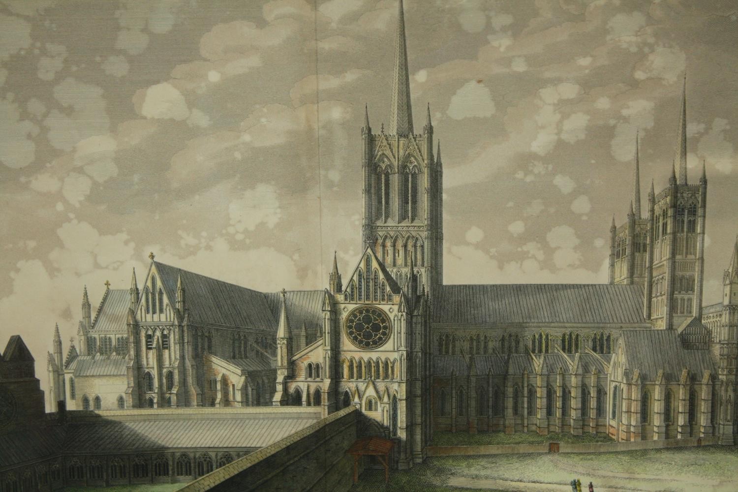 Two 19th century hand coloured engravings, cathedrals, framed and glazed. H.52 W.60cm. (largest) - Image 2 of 5