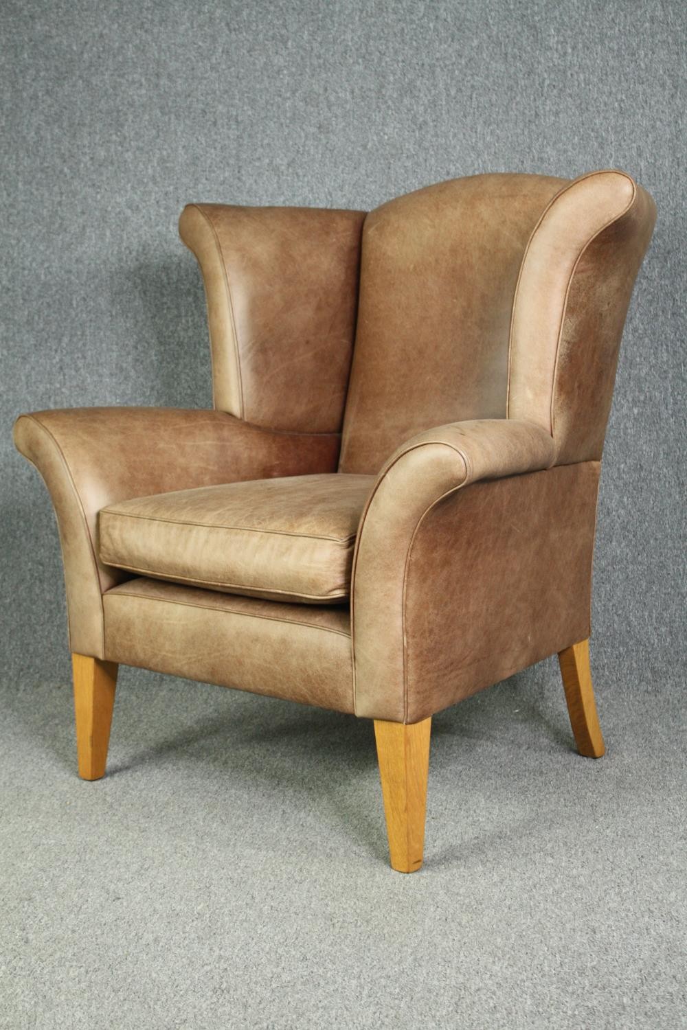 Wingback armchair, Georgian style leather upholstered. (Looks unused and is XL) H.119 W.113 D.100cm. - Image 3 of 9