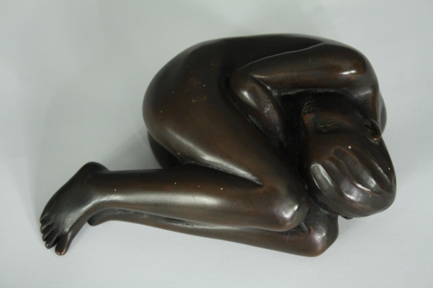 Deborah J Scaldwell, three bronze figures, two nudes and one a dog, signed. L.11cm. (largest). - Image 2 of 10