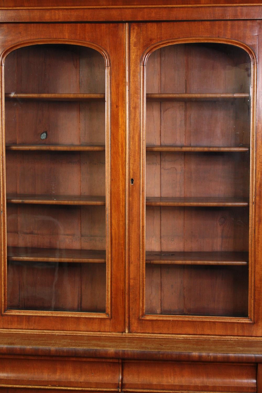 Library bookcase, 19th century mahogany, in two sections. H.211 W.120 D.45cm. - Image 2 of 8