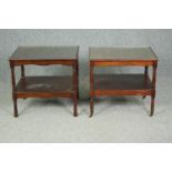 A 19th century mahogany bedside or lamp table with a plate glass top along with a similar table. H.