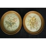 A pair of 19th century woolwork embroideries, honeysuckle, carnations and bluebells, framed and