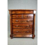 Chest of drawers, 19th century flame mahogany. H.127 W.111 D.56cm.