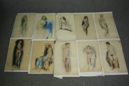 A collection of ten female pastel nude studies. H.56 W.40cm. (largest)
